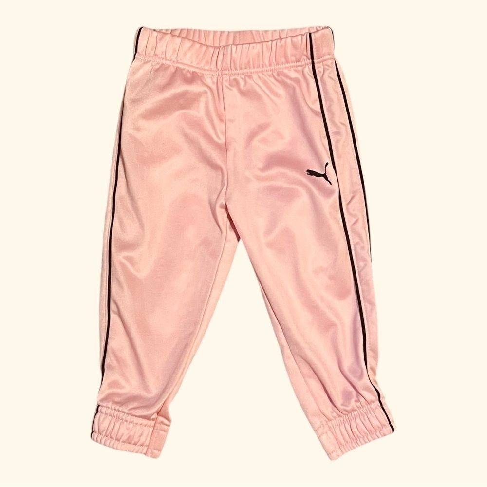 Puma Pink Track Pants elastic waist band logo striped Girls 18 Months